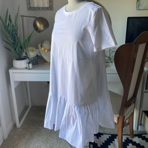 White gathered pleated dress